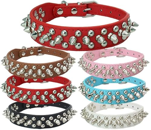 Collar de perro Spike, piel sintética suave, duradero, con tachuelas, remaches de metal, seguro para gatos, ajustable para perros de raza pequeña,