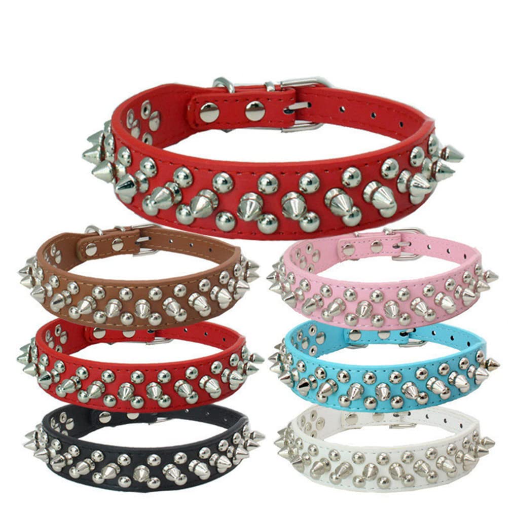 Spiked Dog Collar Small Rivet Spike Studded Puppy Girl Female Boy Little Pet Kitten Adjustable Collars for Cats Cute Soft Pu Leather Spiky Stud Collar New Dark Blue L