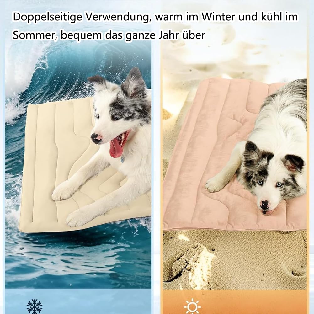 Die Innovative Kühlmatte Für Hunde, KüHlmatte Hund SelbstküHlend, Waschbar KüHldecke für Hunde, Faltbare Sommer-Haustiermatte, Wendbar für Ganzjährigen Komfort (Beige, L)