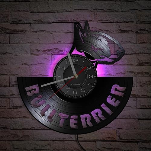 Miniatura 9 de The Geeky Days English Bull Terrier Dog Reloj de pared silencioso sin tictac con control remoto de 7 colores de luz, Bullterrier Pet Pug Animal