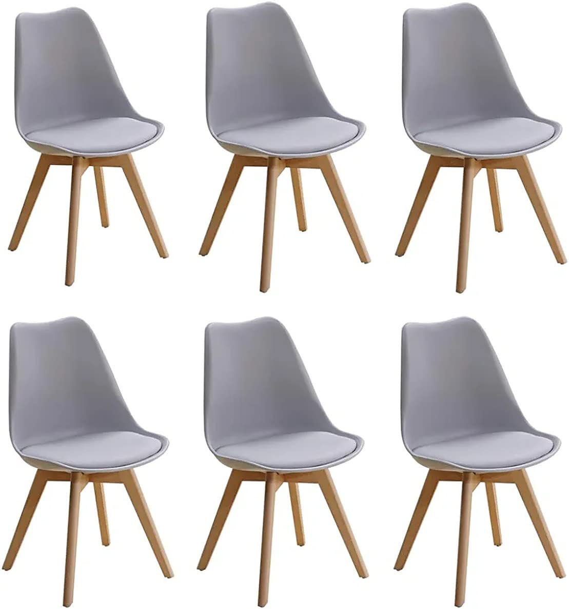 Set of 6 Scandinavian Chairs with Padded & Solid Beech Wood Legs Chairs for Dinning Cafe, Home, Hotel & Office (6 Chairs) (Grey)