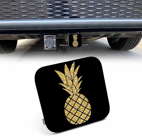 Cubiertas de Enganche de Piña para Camiones Fruta Tropical Piña Dorada con Purpurina Cubierta de Enganche de Remolque, Tapón de Tubo Receptor de