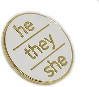He They She Pronoun Pin White Hard Enamel Gold Finish Lowercase Minimalist Pronoun Button