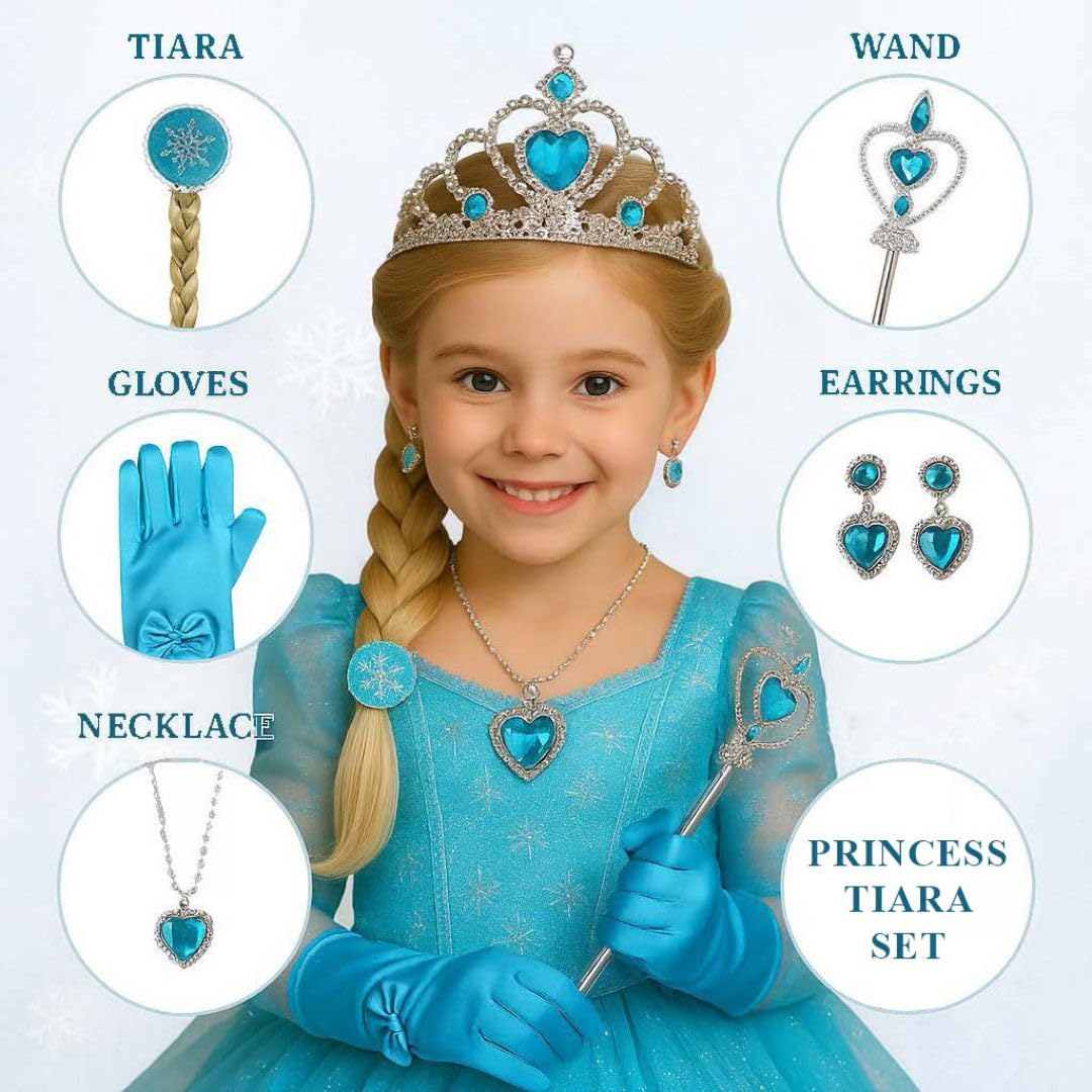 Wanna Party Princess Elsa Dress Up Accessories Jewelry Play Toy Set for Girls with Gloves, Tiara,Wand,Necklace & Earrings for Cinerella Princess Elsa Costume Accessories - Image 4 thumbnail