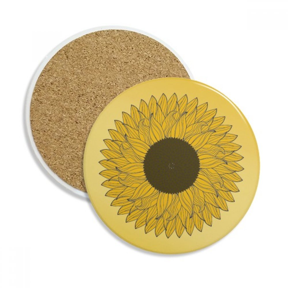 Support absorbant pour boissons et mug en pierre motif tournesol jaune