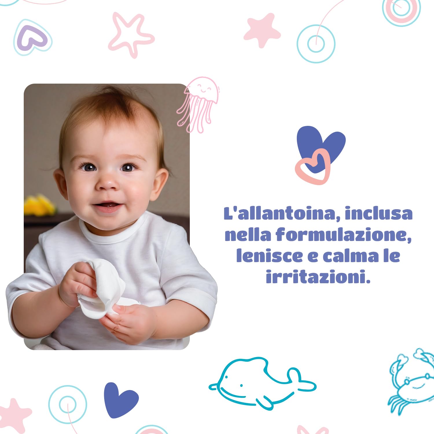 Kindii Salviette Umidificate Pure Water 99% - (60 Pz) Salviette - Composizione 99% Acqua, Allantoina, Senza Profumazione, Dermatologicamente Testate - 60 Pz