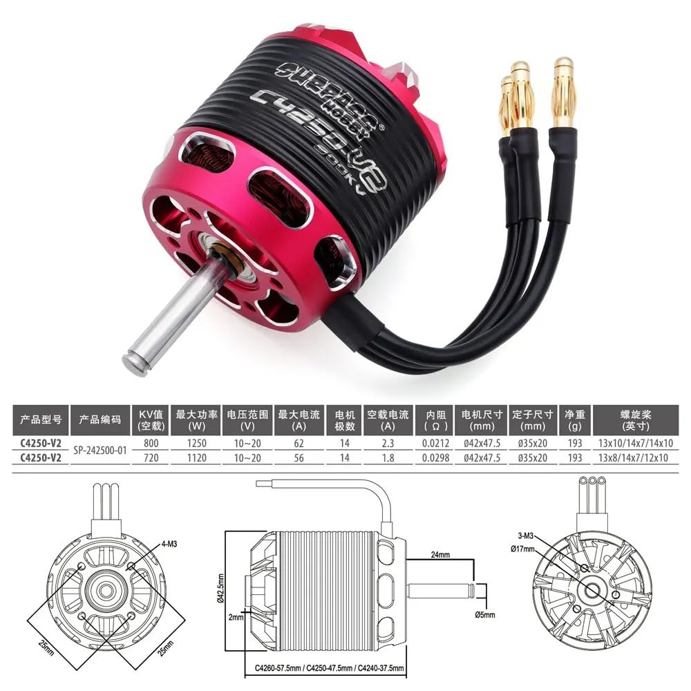 C4250 V2 720KV Outrunner Brushless Motore Albero Diametro 5MM per RC Aereo Aereo Ala Fissa RC Drone