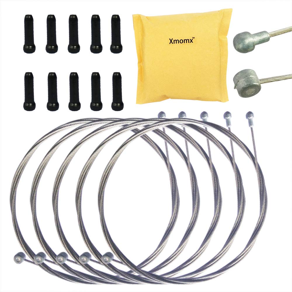 Xmomx 5 pcs 2m Long Universal Bicycle Bike Replaceable Brake Inner Wire Cable for Moutain Bike Road Bike MTB + 10 PCs Black Alloy Cable Cap End Tip