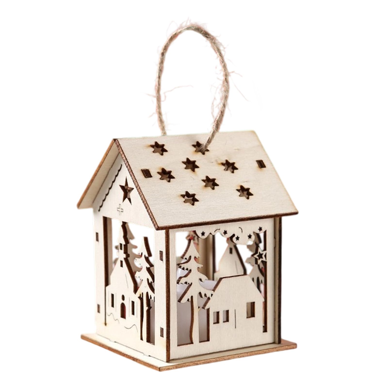 Msioytog Christmas Wooden House Decoration with Warm LED Light Illuminated Cottage Ornament for Seasonal Display LED Christmas Wooden House Decoration