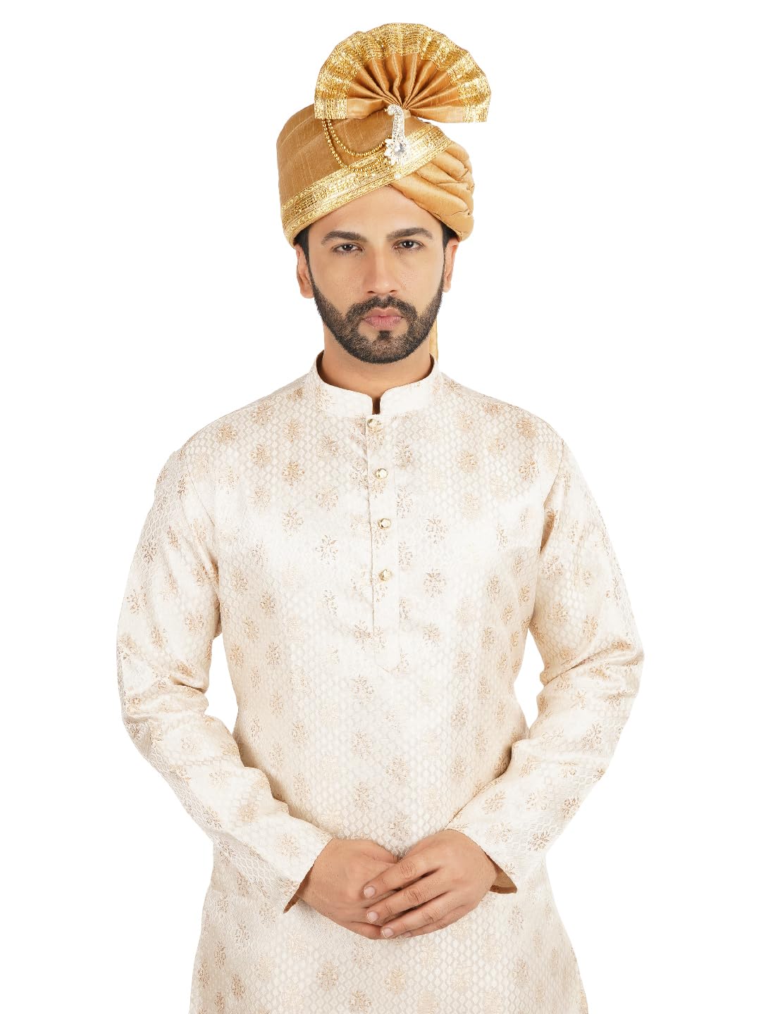 PRIYAKANT SAFAWALA Men Handstitch Ready To Wear Golden Colour Safa (Turban/Pheta/Pagdi) For Special Wedding Use It For Man (Free - Size Adjustable System)-picture-40