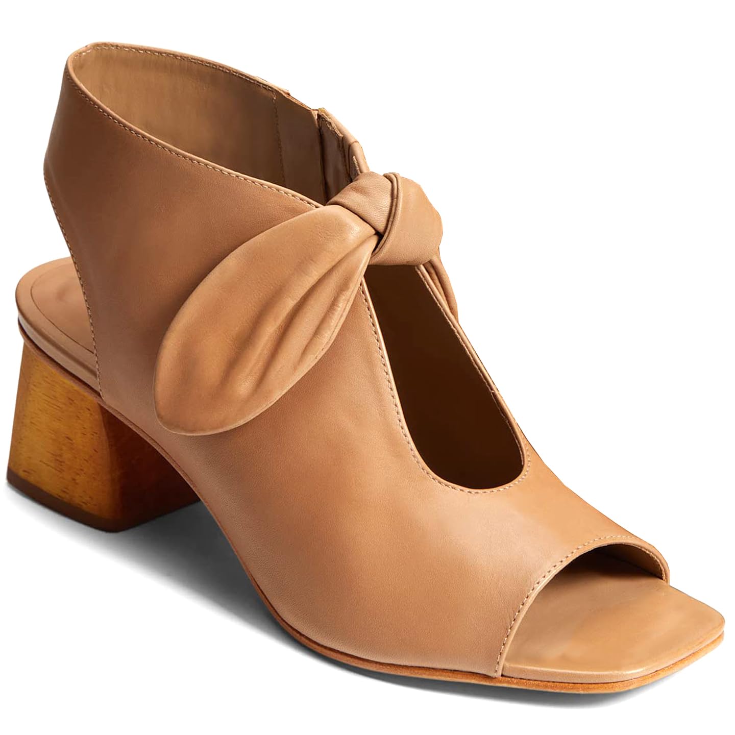 MOOMMO Women Heeled Sandals with Bow Open Toe Low Chunky Block Heel Sandal Booties Cutout 2" Heels Backless Slingback Dress Shoes Peep Toe Back Zipper