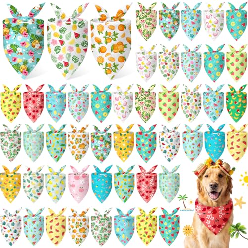 Abbylike 50 Pieces Summer Themed Dog Bandanas Bulk Hawaiian Dog Bandanas for Pets Triangle Kerchief Scarf Bibs Set for Summer Pets Dogs Party Costume Accessories 25 Styles (31.5 x 21.7 x 21.7)
