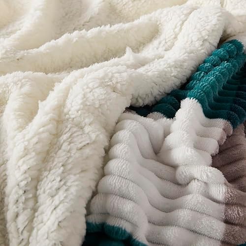 Miniatura 5 de Manta de forro polar Sherpa para sofá, suave y acogedora, manta cálida de gran tamaño a cuadros de 60 x 80 pulgadas, manta de forro polar reversible