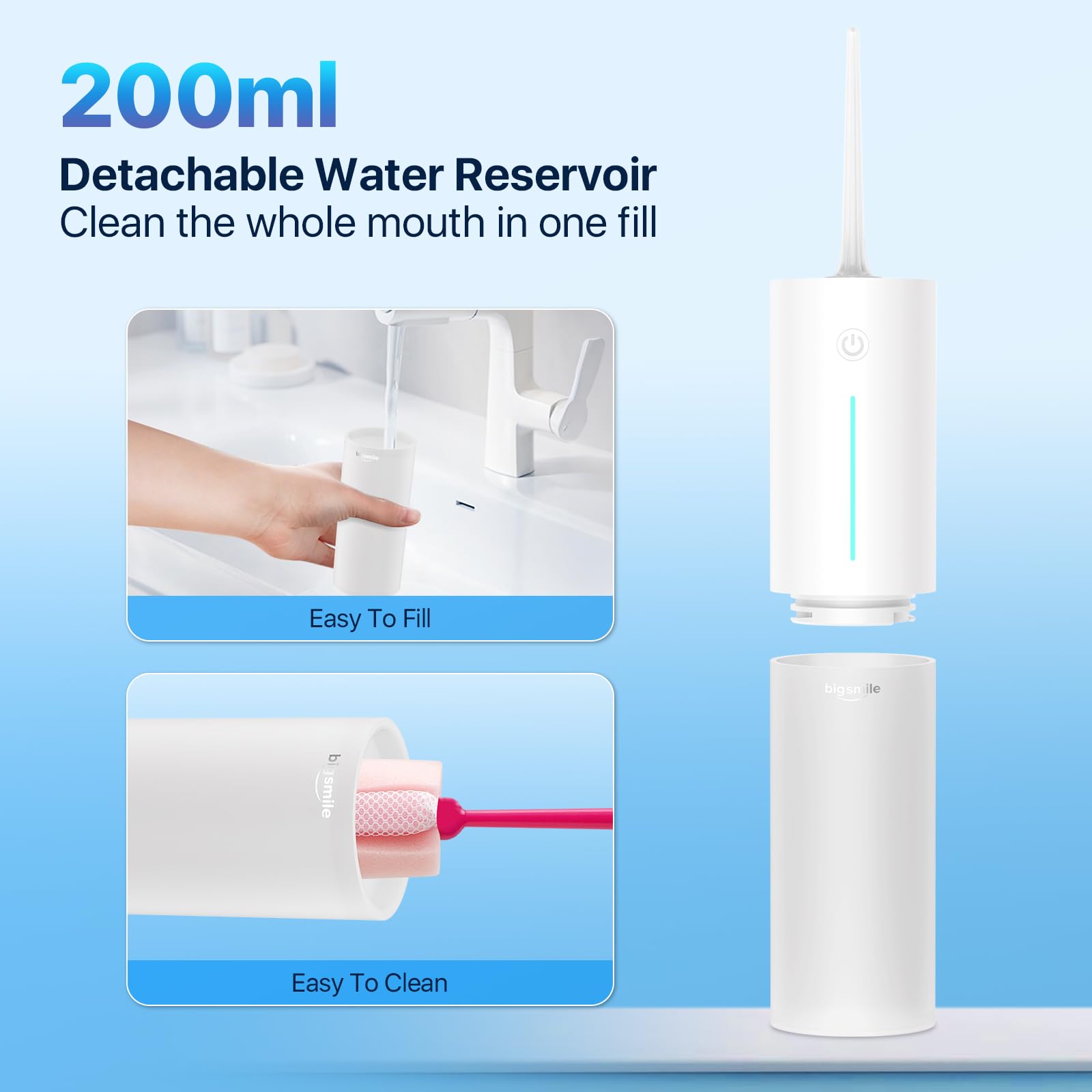 Irrigador bucal dental portátil inalámbrico recargable de viaje IPX7, máquina de hilo dental eléctrica imprescindible para frenos, puentes (blanco)