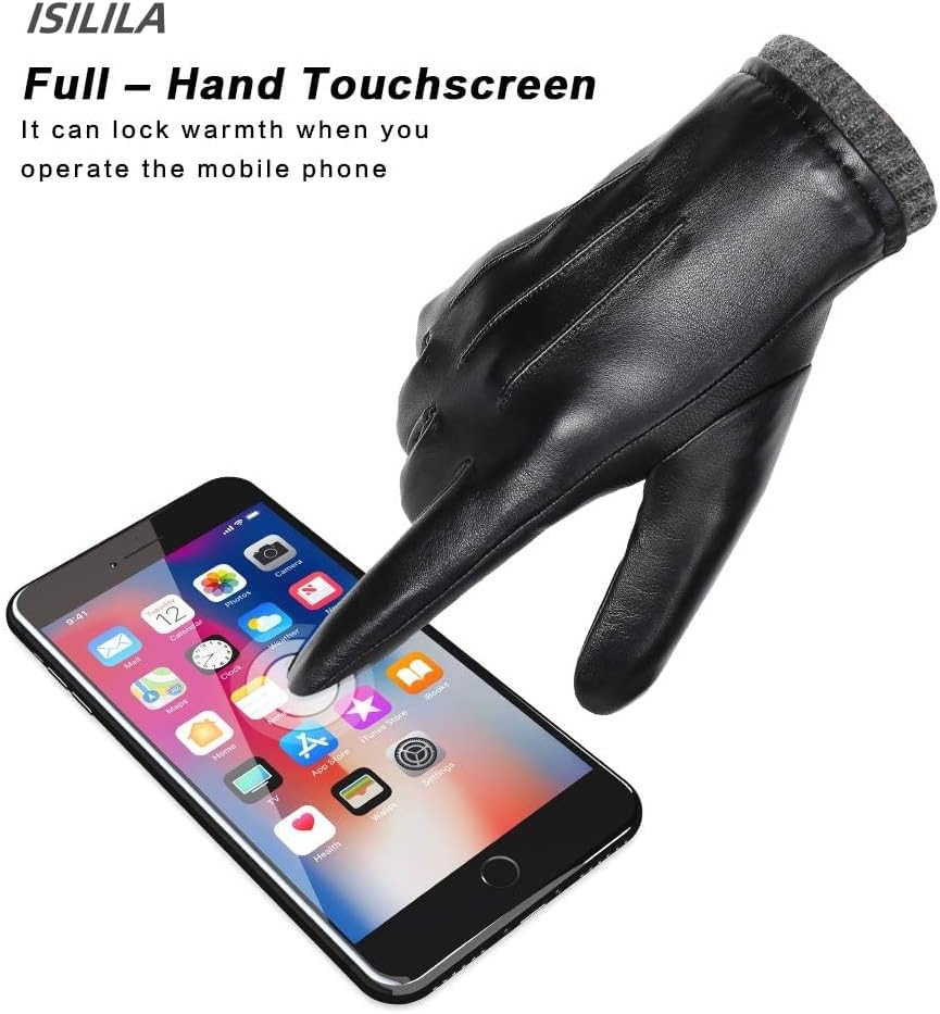 Italian Sheepskin Leather Gloves for Men, Winter Warm Fleece Lined Touch Screen Driving Glove - Image 5