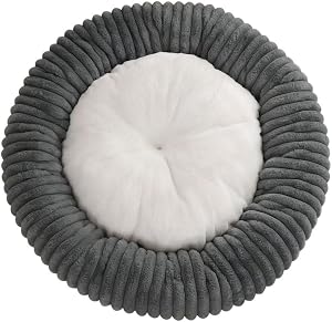 Calming Donut Dog Bed, 70 cm Round Fluffy for Large Dogs, Anti-Anxiety Plush, Machine Washable (Dark Grey, Large)