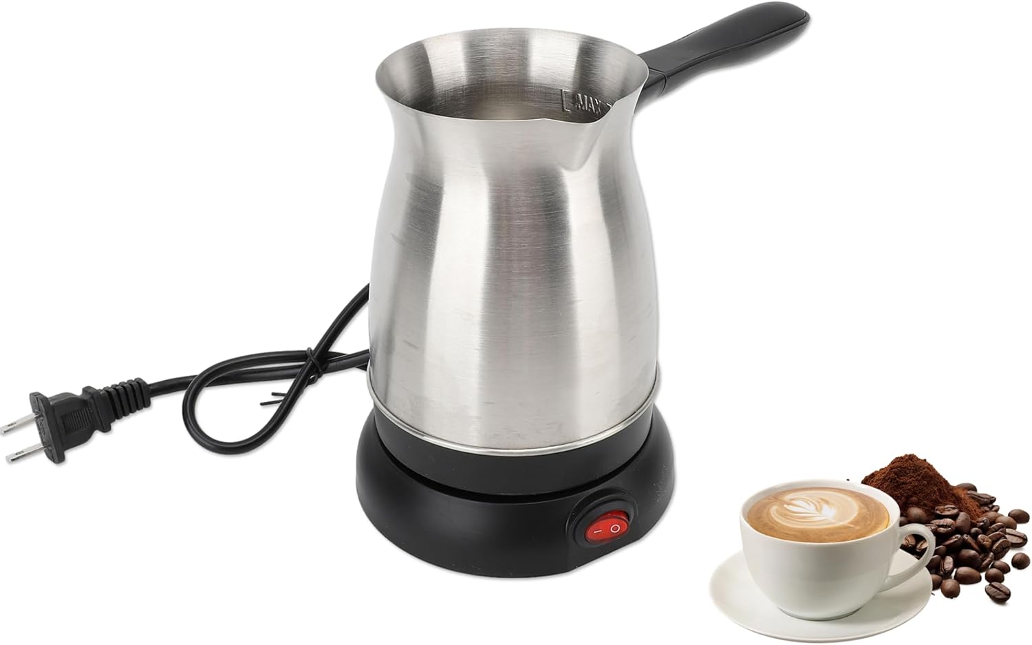 Gugxiom Turkish Coffee Maker, 600ML Stainless Steel Turkish Coffee Maker Kettle with Anti Scald Handle, Electric Turkish Coffee Pot, Heating Tea Maker Kettle for Arabic Tea Milk
