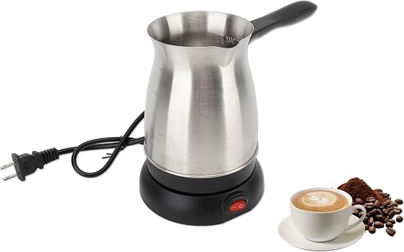 Gugxiom Turkish Coffee Maker, 600ML Stainless Steel Turkish Coffee Maker Kettle with Anti Scald Handle, Electric Turkish Coffee Pot, Heating Tea Maker Kettle for Arabic Tea Milk