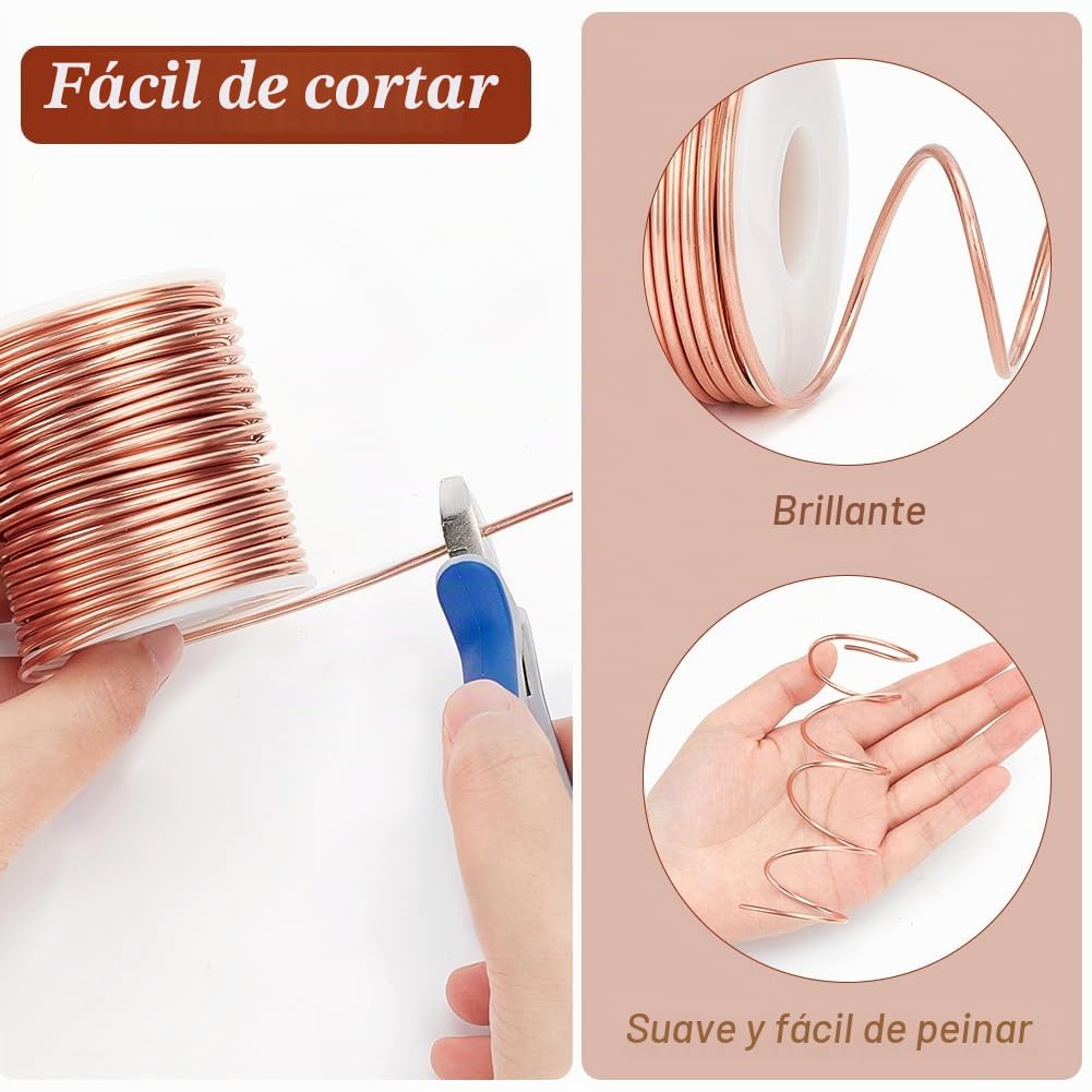 BENECREAT Alambre de Cobre Blando de 2 Mm Bobina Redonda de Cobre Desnudo de 20 M Alambre de Cobre Puro Sólido Alambre de Cuentas Artesanales para Fabricación de Joyas, Envoltura de Metal Gema