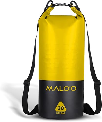 Malo'o Mochila seca resistente 100% impermeable de 30 litros. Mantiene el equipo seco para pesca, rafting, kayak, playa, canotaje, senderismo y