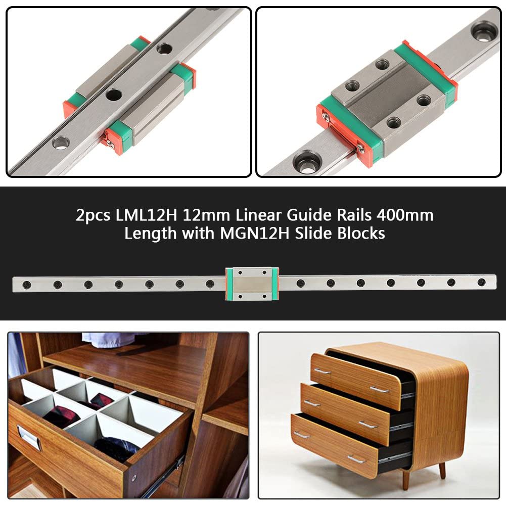 2Pcs LML12H Guida Lineare Scorrevole a Lunghezza di 400mm, Guida Lineare Rotaia con Blocchi di Scorrimento MGN12H per Apparecchiature Automatiche