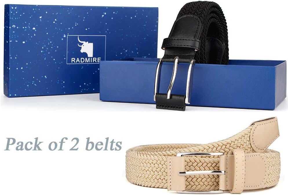 2 Pieces Braided Woven Elastic Stretch Canvas Belts for Men Women - Image 4