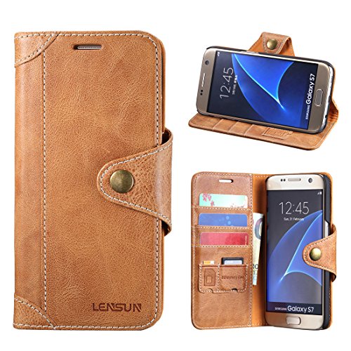 LENSUN Samsung Galaxy S7 Hülle, Handyhülle Handytasche Samsung Galaxy s7 (5.1 Zoll) Leder Tasche Huelle Flip Case Ledertasche Schutzhülle - Braun