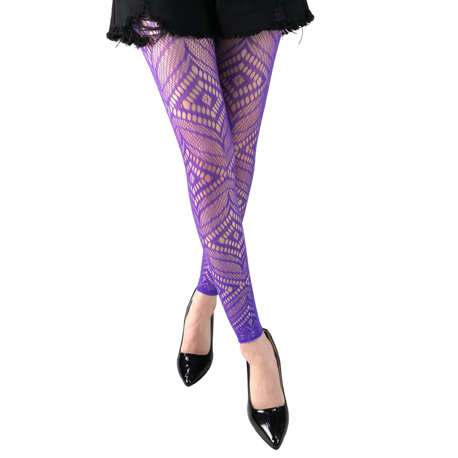 alloneslife Womens Patterned Fishnet Footless Tights High Waist Net Footless Leggings Pantyhose Sheer Thigh High Stockings(Purple)
