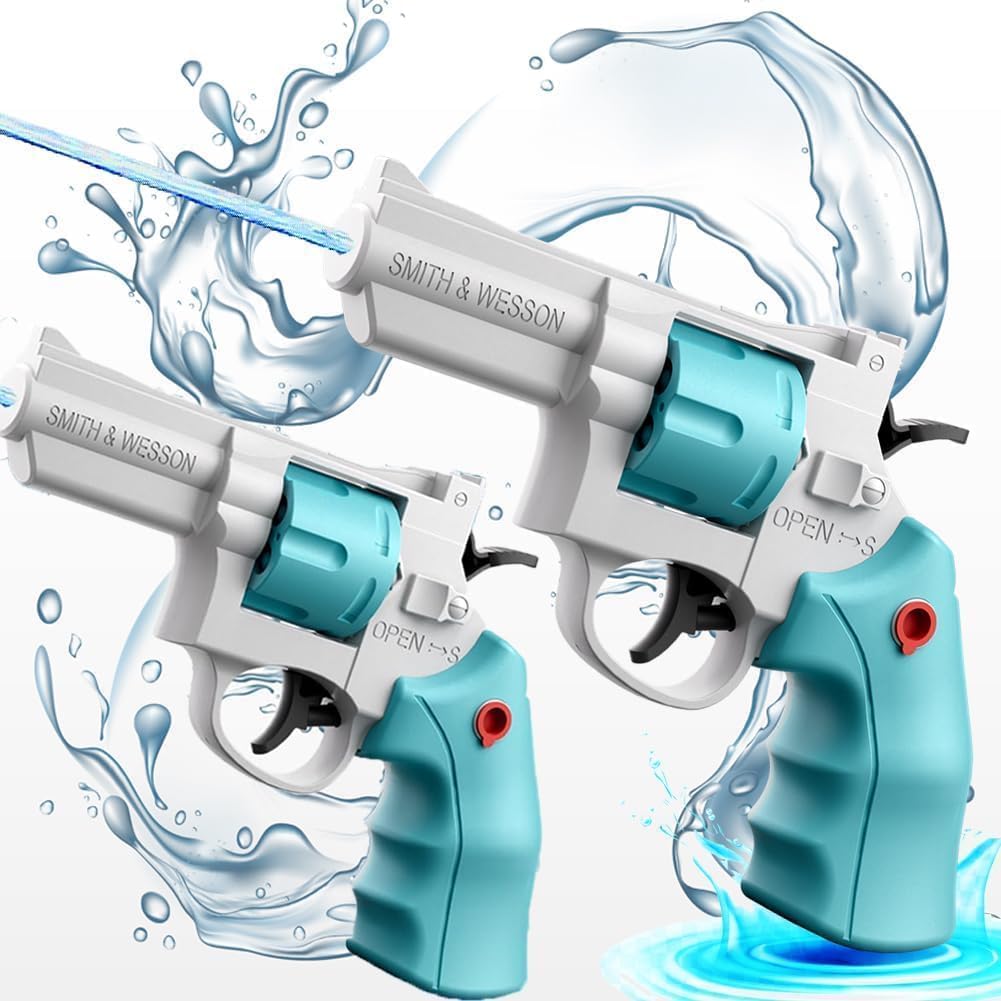 X Spring Water Guns for Kids, 2 Pcs One-Button Powerful Squirt Guns Up to 10m Range, for Kids & Adults, Summer Swimming Pool Party Beach Outdoor Activity