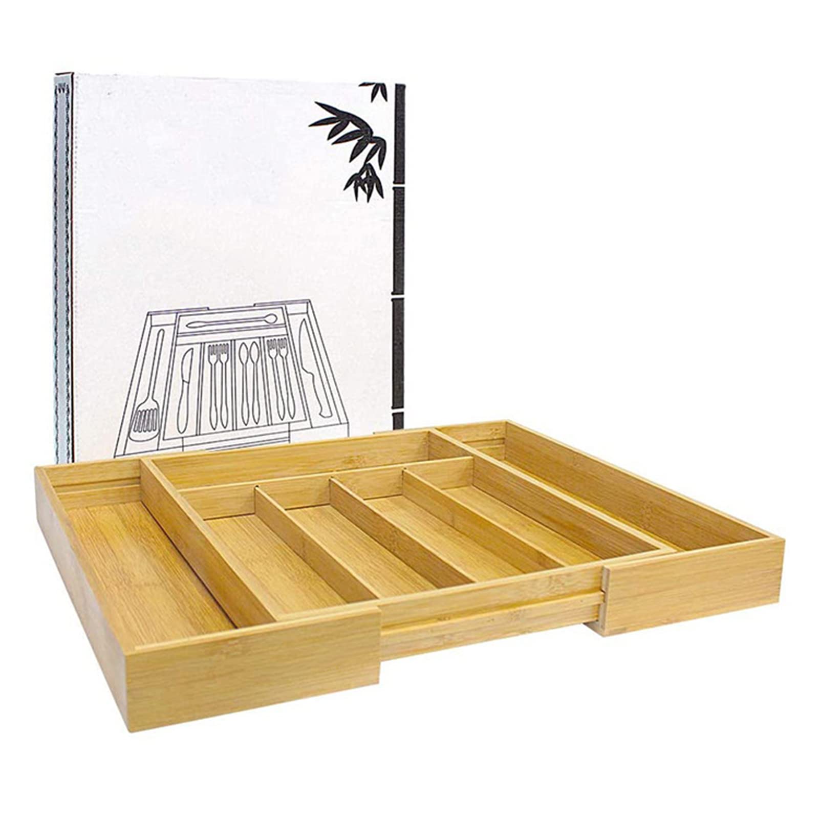 RWRAPS Organizador de Cubiertos Almacenamiento Cubiertos de Madera Organizador de Cubiertos Caja para cajón Cubiertos Bandeja de Madera Ampliable Ahorre Espacio para Utensilios de Cocina y Cubiertos