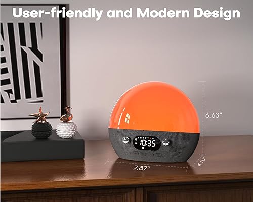 Miniatura 8 de MOMILLA Reloj despertador de amanecer con altavoz Bluetooth, máquina de sonido de ruido blanco para dormir, relojes para dormir pesados, dormitorios