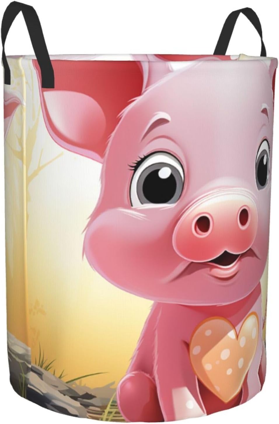 Smiling Laundry Basket With Handles, Foldable Laundry Hamper Oxford Cloth Dirty Clothes Basket Waterproof Clothes Toys Storage Bin Organizer for Bedroom Bathroom Dorm