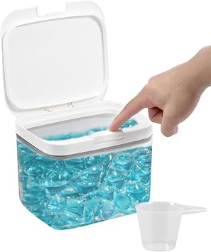 Laundry Pods Container Automatic Pop-Up Dishwasher Pod Holder Large Capacity Holds 2.8L/4.5L/5.5L Laundry Pods Container Sealed Laundry Pods Case with Measuring Cup for Laundry Room4.