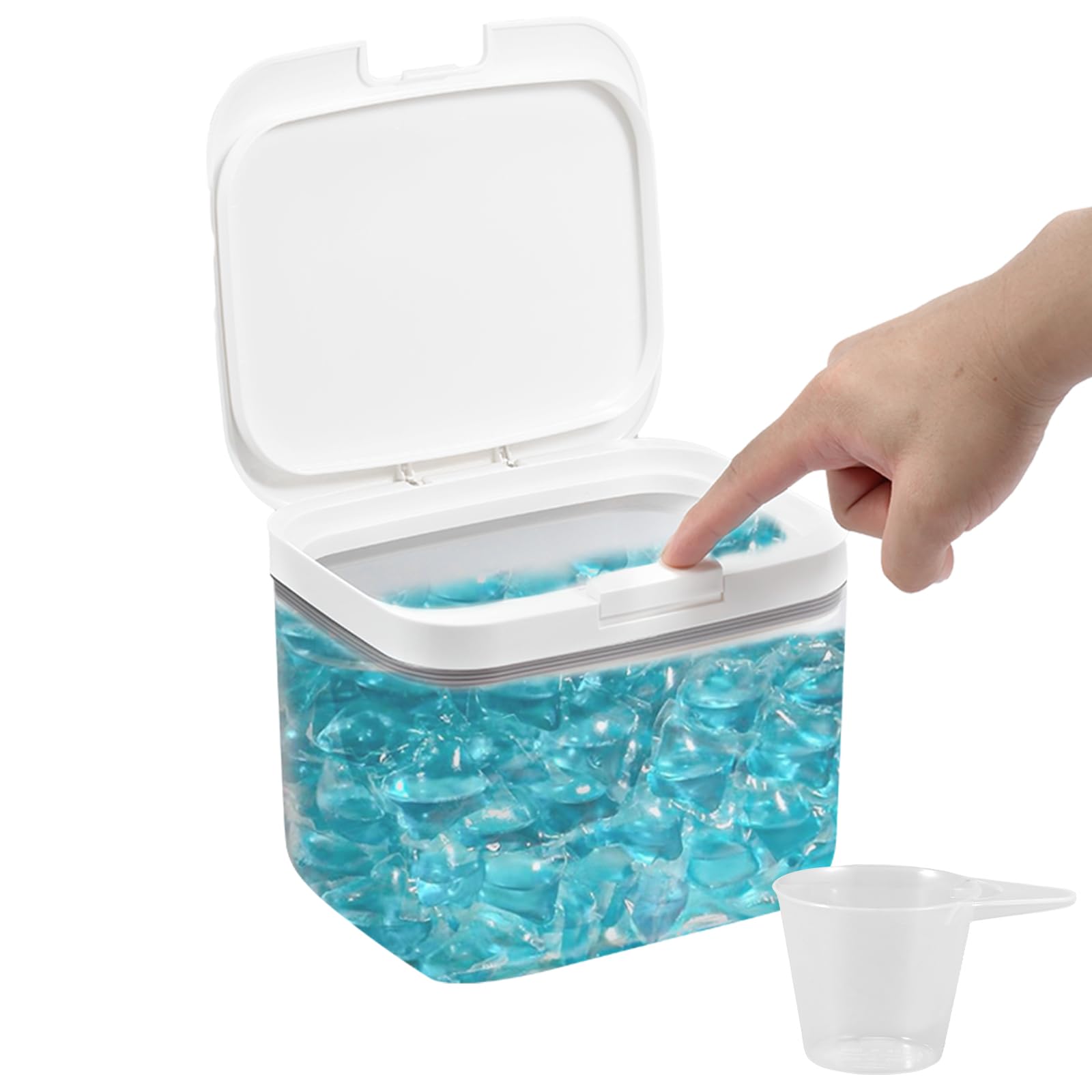 Foppla Laundry Pods Storage,Automatic Pop-Up Dishwasher Pod Holder, 2.8L/4.5L/5.5L Laundry Pods Container Sealed Laundry Pods Case with Measuring Cup for Laundry Room (4.5L)