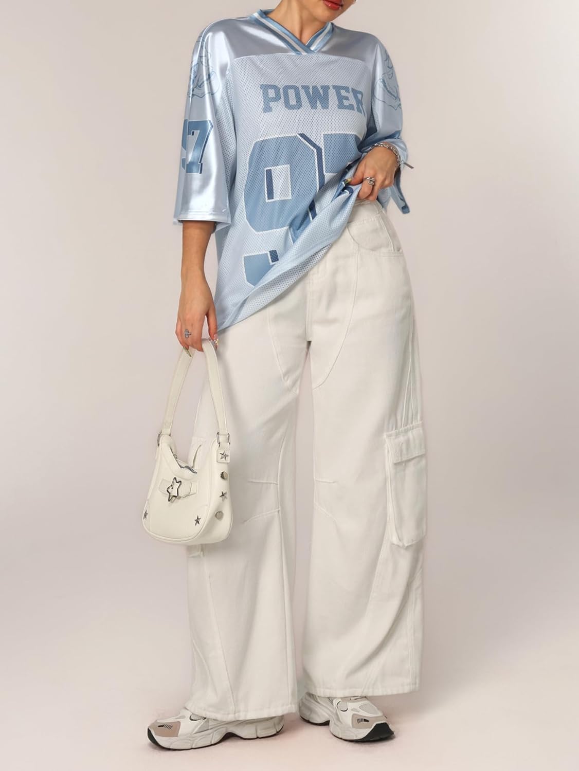 Verdusa Women's Jersey Letter Graphic Oversized Half Sleeve V Neck Y2k T Shirts Streetwear - Image 5