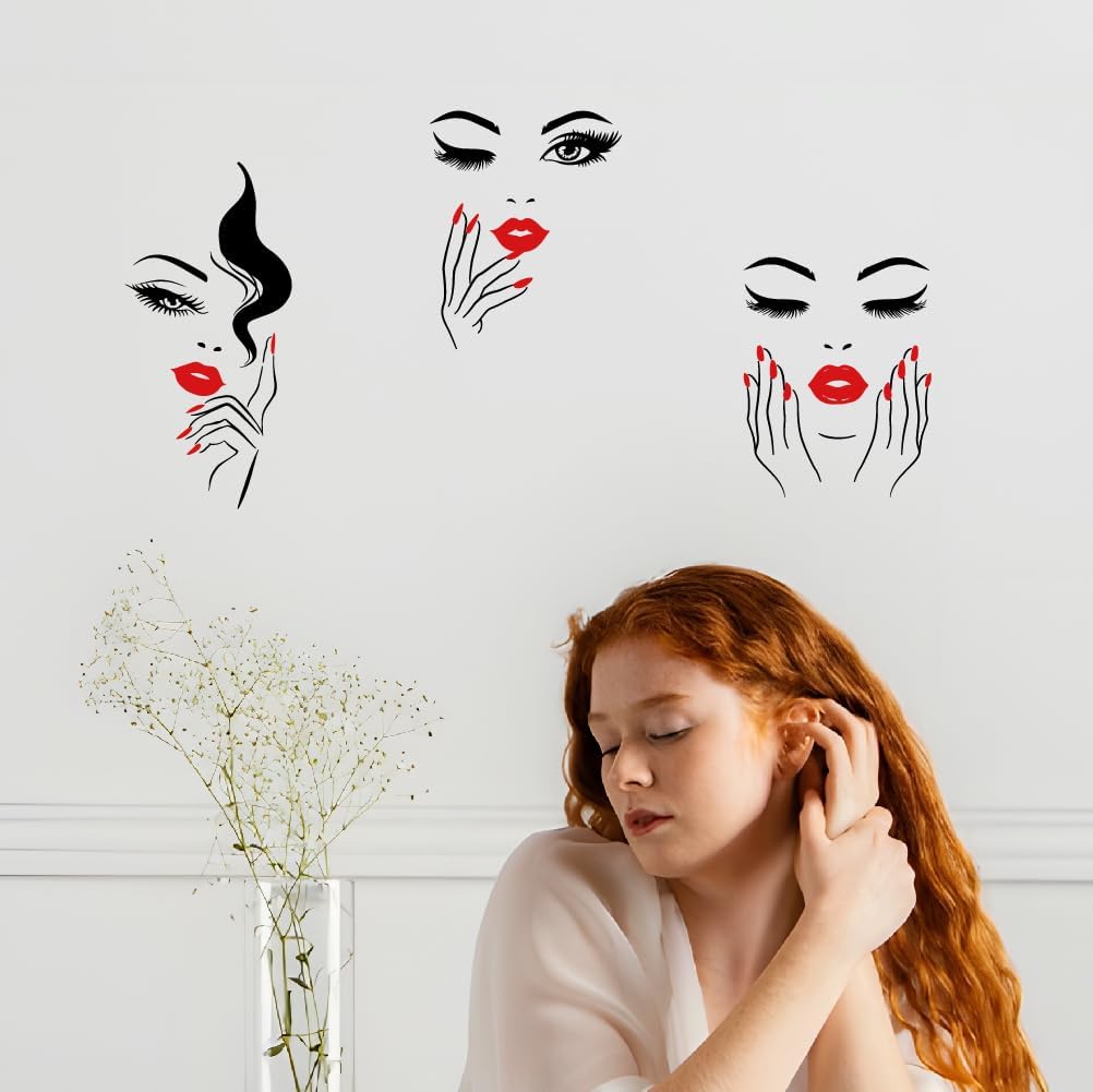 SUPERDANT Red Lips Woman Wall Stickers Wall Decor Peel and Stick Decals | Beauty Salon Makeup Room Nail Studio Clings Vinyl Art Mural for Home Women's Room Bathroom Bedroom Decorations Gifts
