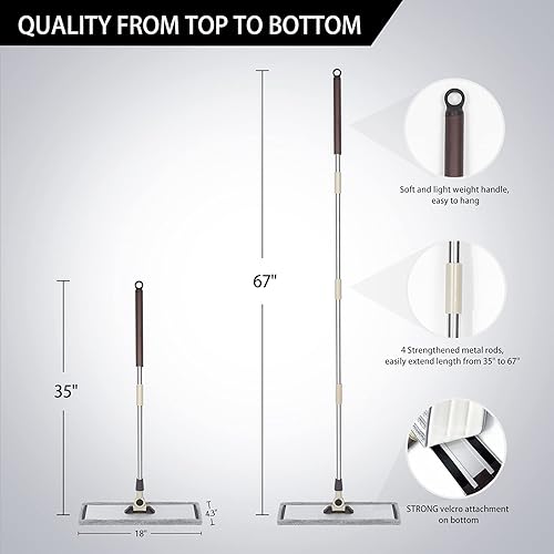 Miniatura 2 de MAYSHINE Sistema de trapeador de microfibra giratoria 360 de 18 pulgadas con 2 almohadillas de microfibra premium y 2 estándar  Uso en madera dura,