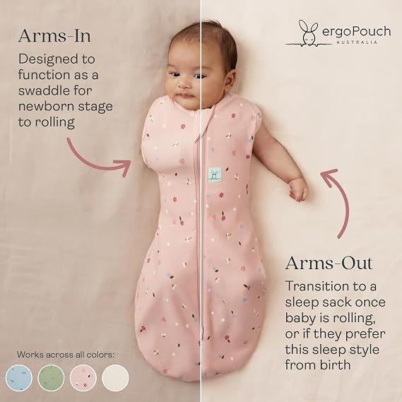 ergoPouch Cocoon Swaddle Sack 1.0 TOG - Baby Sleep Sack, Gentle Snug Fit Helps Calm Startle Reflex, Ideal for Arms In/Out Sleeping, Soft Breathable Fabric for Better Sleep (0-3 Months, Willow)