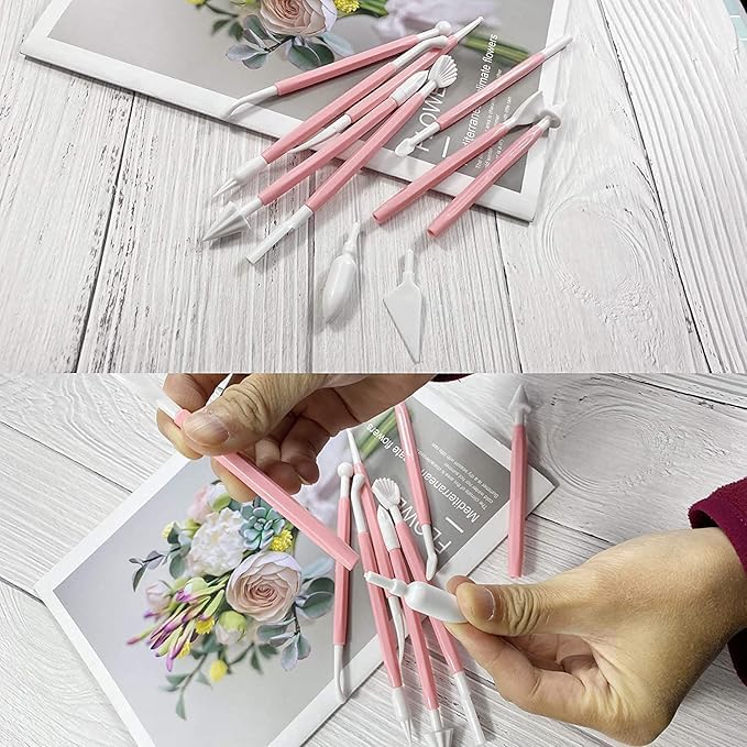 ISTORE 8 Pieces Modelling Kit for Cake & Clay | Double-Ended Fondant Sculpting Tools | Sugarcraft Modelling Tool Set | Plastic Cake Decorating Tools for Professional & Home Use 4