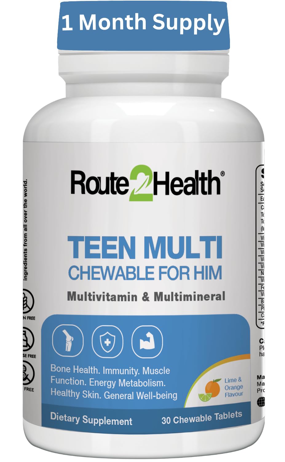– Multivitamins & Minerals for Teen Boys Chewable 30 Tablets – Lime & Orange Flavor – Essential Vitamins A, C, D3, E, B6, B12, K1, Calcium & Phosphorus for Growth & Energy