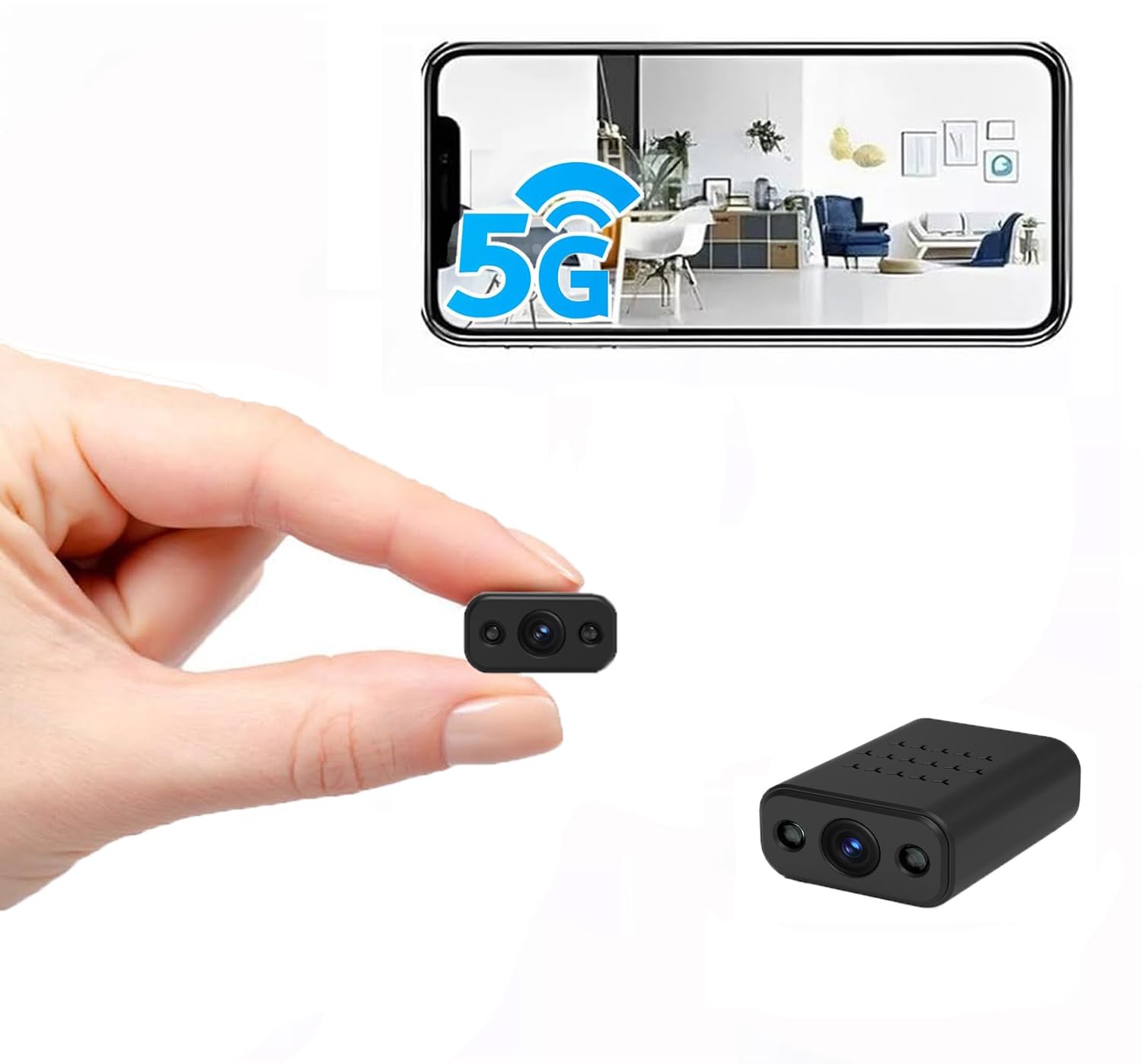 XNJ Mini Kamera, 4K HD Überwachungskamera Innen, 2,4/5 GHz WLAN innenkamera mit akku, Bewegungserkennung, Remote Viewing für Sicherheit mit APP