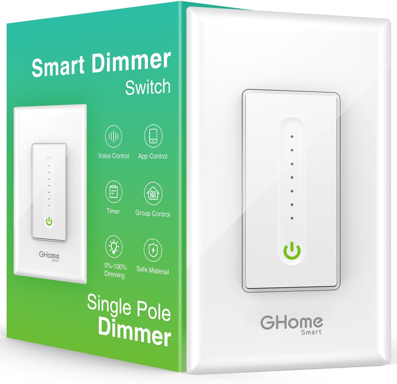 GHome Smart Smart Dimmer Switch Work with Alexa Google Home, Neutral Wire Required 2.4GHz Wi-Fi Switch for Dimming LED CFL INC Light Bulbs, Single Pole, UL Certified, No Hub Required, 1Pack