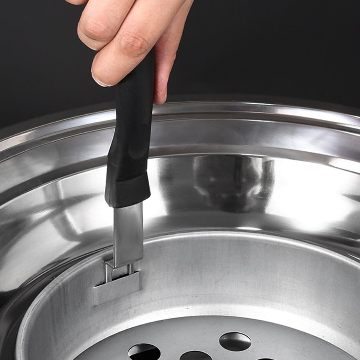 3pcs Stainless Steel BBQ Grill Grate Lifters with Black Handles, Portable Heat Insulation Dish Gripper Crowbar Set for Outdoor Barbecue Cooking and Baking Tray Lifting
