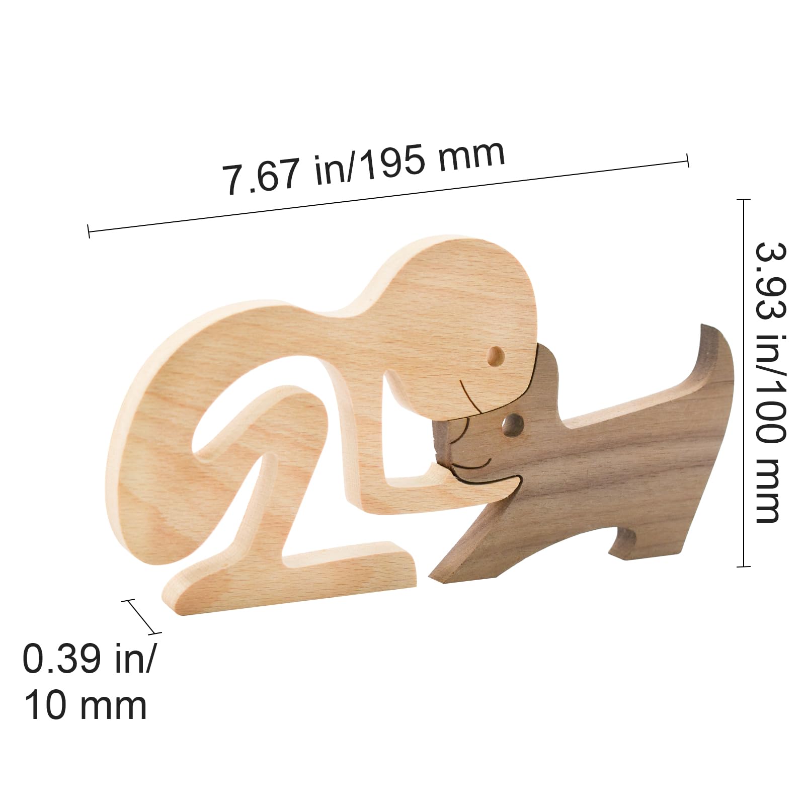 Enkrio Wooden Dog Figurine - Handmade Sculpture and Statue for Home Decor (Man and Dog), Wood Colour, 0.4"D x 7.6"W x 4"H - Image 2