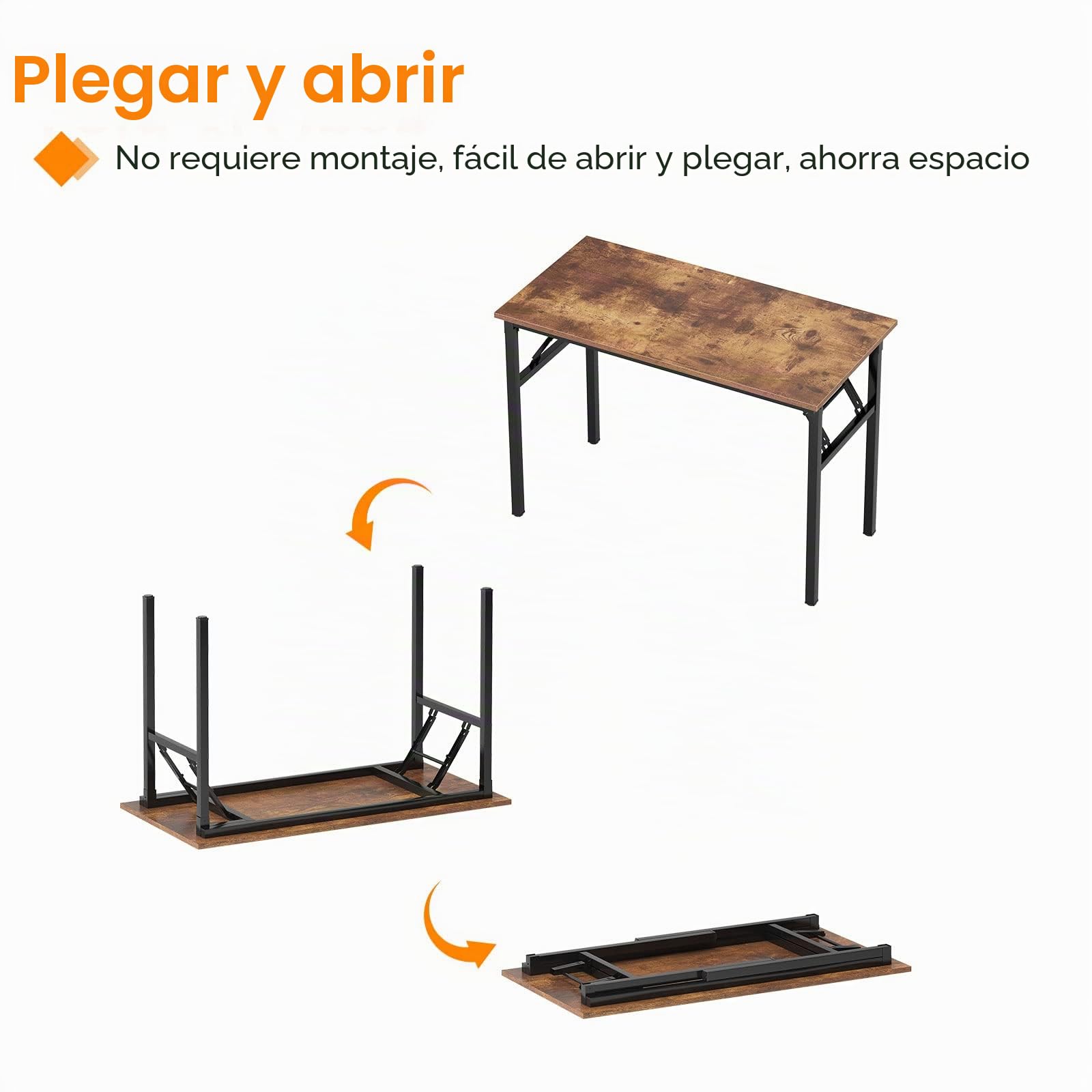 sogesfurniture Mesa Escritorio Plegable, 80x40cm Escritorio Compacto Mesa de Ordenador Escritorio de Oficina Mesa de Trabajo Mesa de Estudio de Madera y Acero, Marrón&Negro BHEU-AC5FB-8040