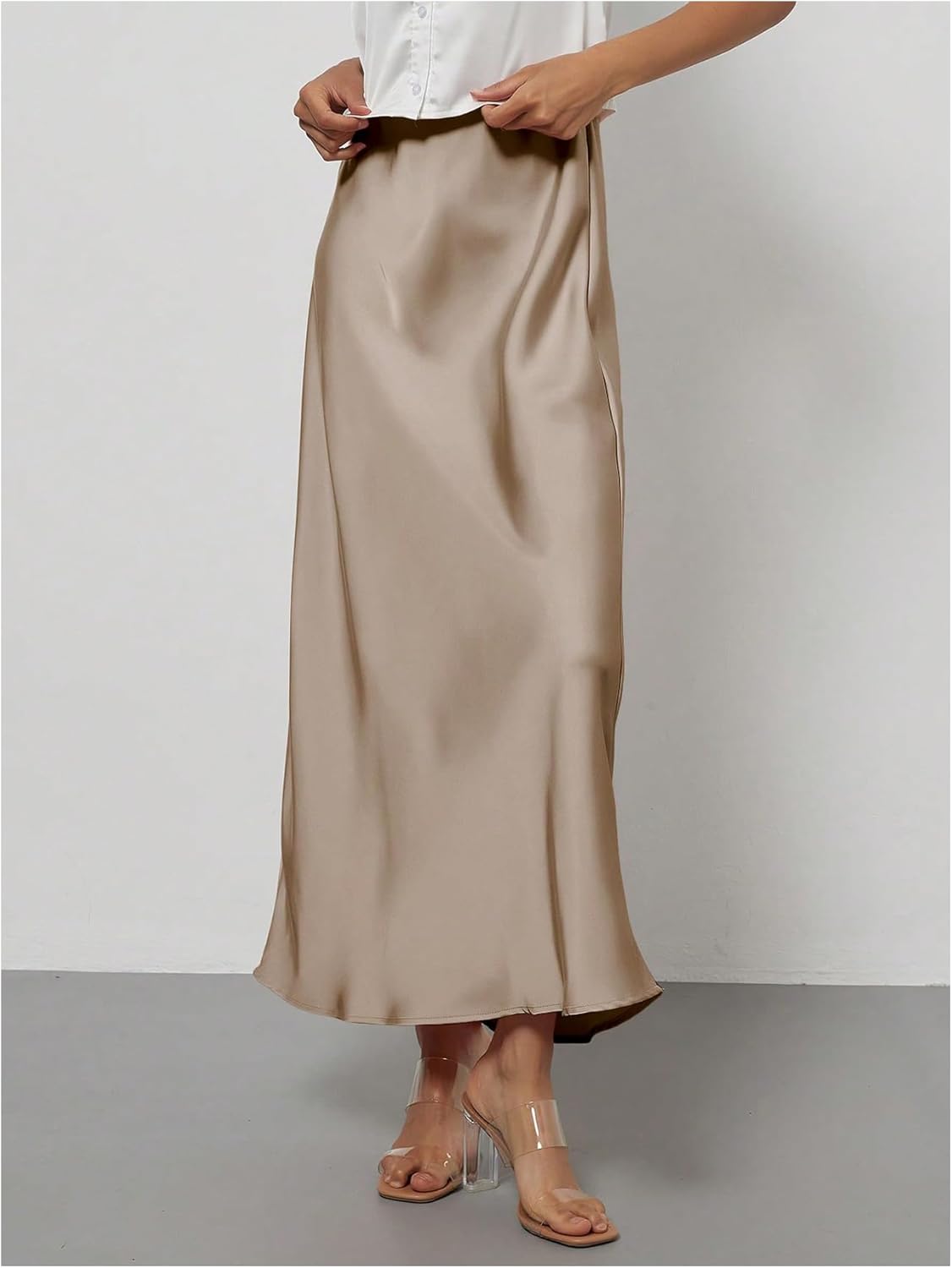 SHENHE Women's Satin Maxi Skirts High Waisted A Line Long Skirts Elegant Office Skirts