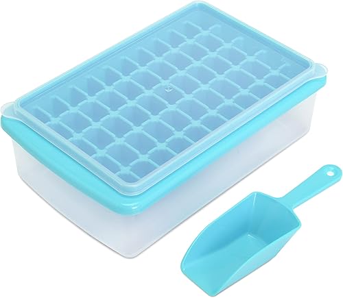 Miniatura 8 de Paquete de 2 bandejas para cubitos de hielo con tapa y contenedor para congelador, bandeja de hielo de 55 pepitas de fácil liberación con tapa,