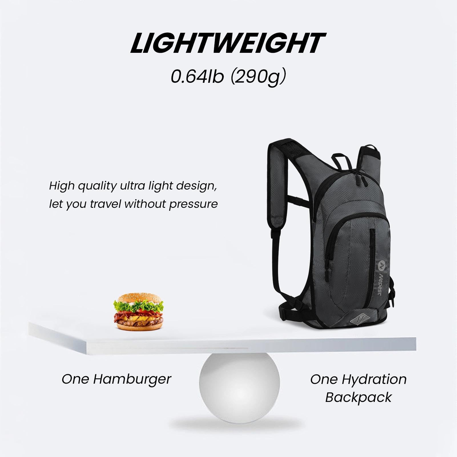 Nepest Sac à dos d'hydratation avec poche à eau de 2 L, sac à dos léger pour randonnée, course à pied, vélo