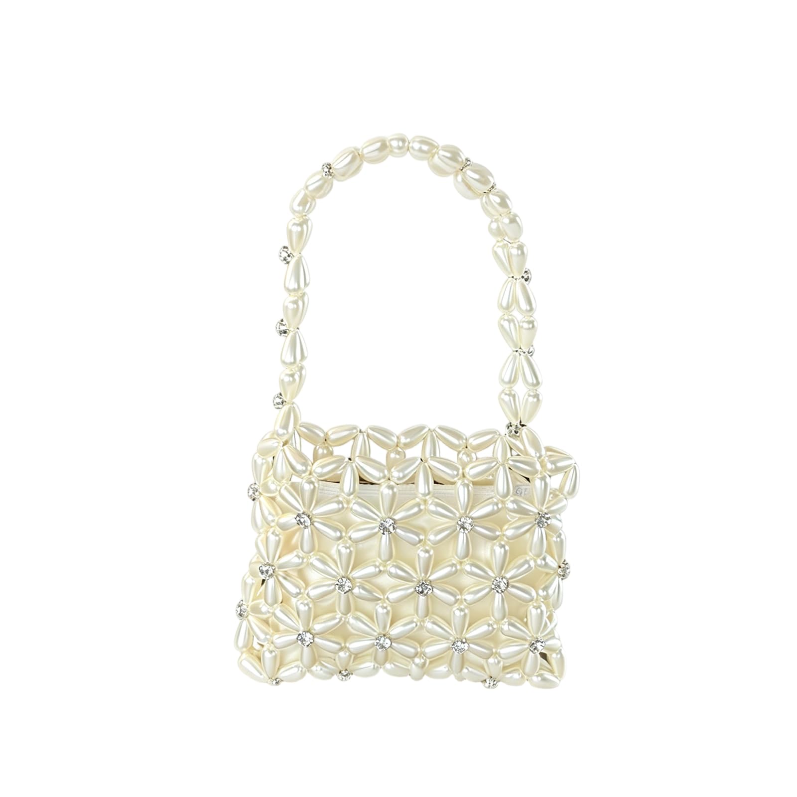 BWANGIAO Faux Pearls Braided Handbag for WomenFloral Bead Top Handle Purse Small Evening Shoulder Bag for Parties and Dinner Even
