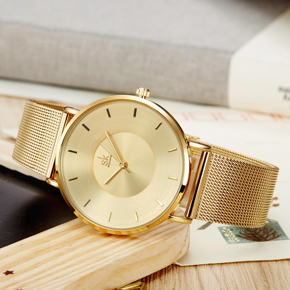MASTOP Orologio da polso da donna, alla moda, minimalista, impermeabile, semplice, ultra sottile, analogico, al quarzo, con cinturino in maglia in acciaio inox
